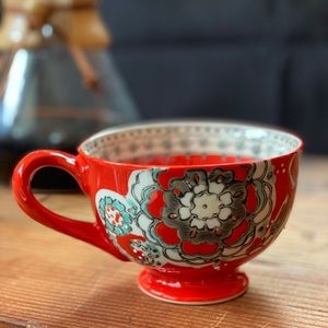 Anthropology Elka red floral coffee cup mug